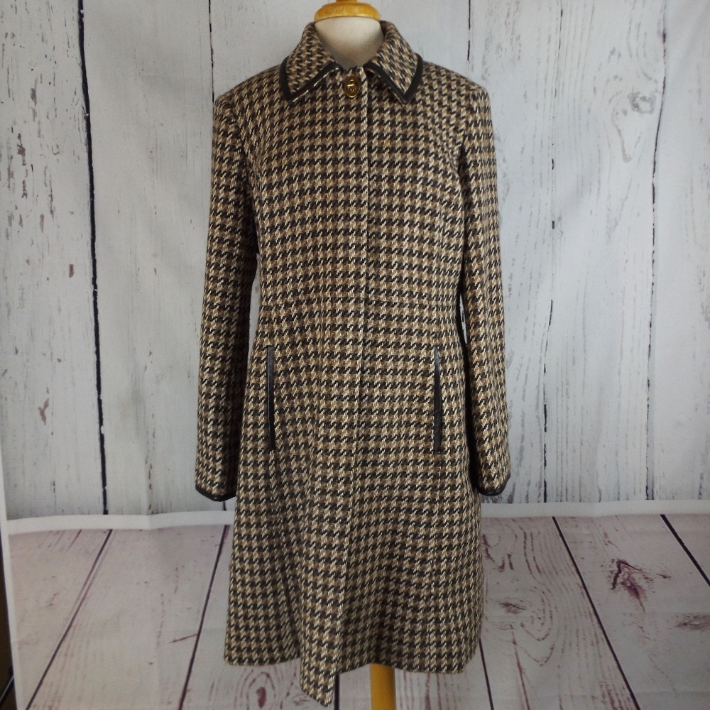 Coach Houndstooth Tweed Wool Coat Jacket - Large